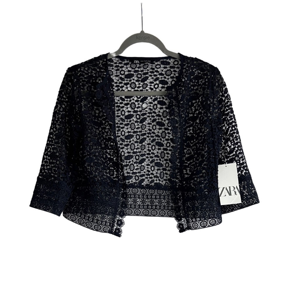 Zara Navy Blue Lace Cropped Jacket